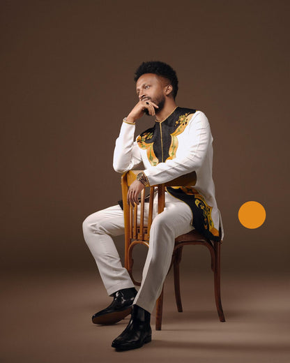 Modern Habesha Men’s Shirt | Black & Gold Ethiopian Embroidery - EthGebya