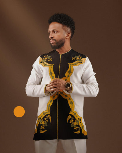 Modern Habesha Men’s Shirt | Black & Gold Ethiopian Embroidery - EthGebya