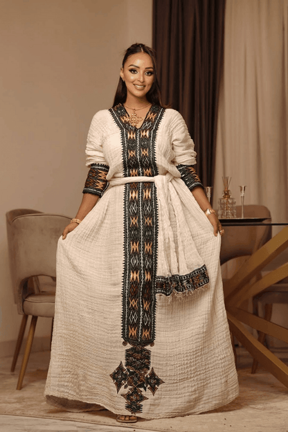 New Ethiopian Cultural Dress Fetil Habesha Dress - የአክሱም ፈትል ቀሚስ - EthGebya