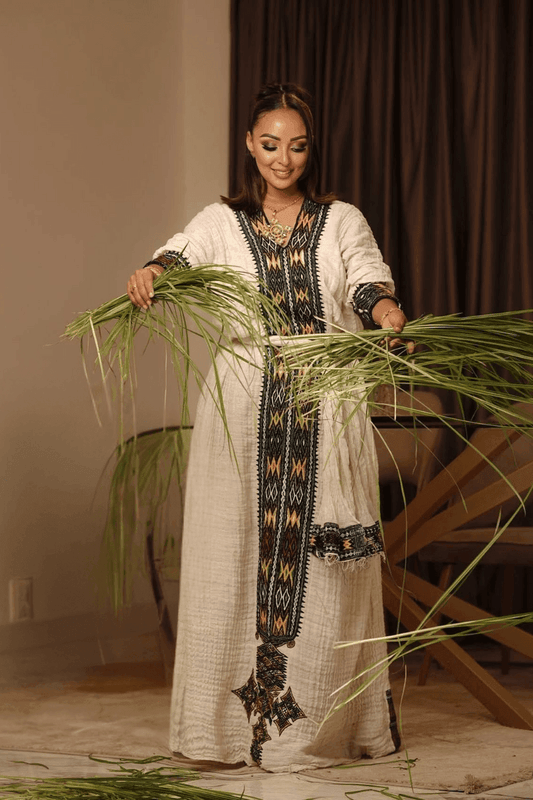 New Ethiopian Cultural Dress Fetil Habesha Dress - የአክሱም ፈትል ቀሚስ - EthGebya