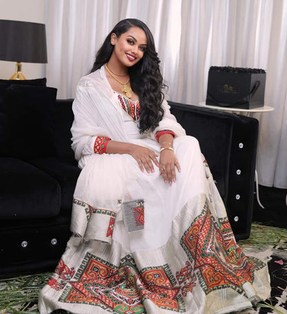 New Habesha Kemis Style | Modern Ethiopian Zuria with Tilf Embroidery - EthGebya