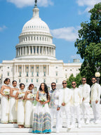 Group of people in formal attire standing in front of the U.S. Capitol building. Ethiopian Wedding Attire for Couples Habesha Traditional Matching Set Ethgebya