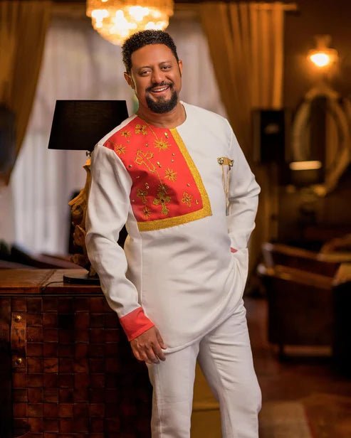 Red Habesha Men’s Shirt & Pants | Traditional Ethiopian Outfit - EthGebya