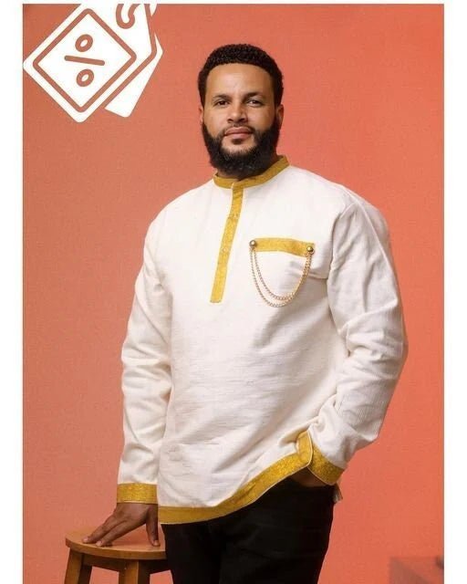 Tilf Elegance: Yellow Habesha Shirt for Men - EthGebya