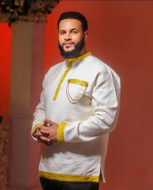 Tilf Elegance: Yellow Habesha Shirt for Men - EthGebya