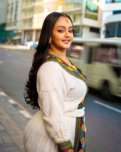 Timeless Axum Fetil Habesha Kemis | Elegant Ethiopian & Eritrean Dress - EthGebya