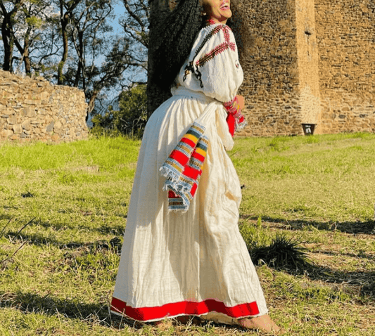 Unique Ethiopian cultural dress Gondar Habesha Kemis - የጎንደር ፈትል ቀሚስ - EthGebya