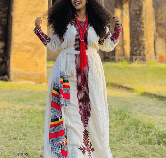Unique Ethiopian cultural dress Gondar Habesha Kemis - የጎንደር ፈትል ቀሚስ - EthGebya