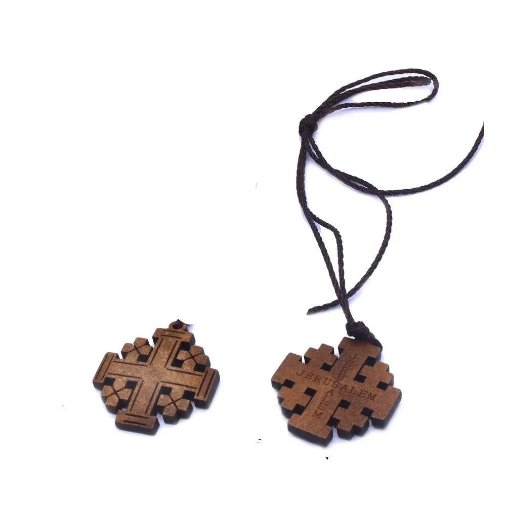 Wood Jerusalem Cross Necklace, Wood Religious necklace - EthGebya