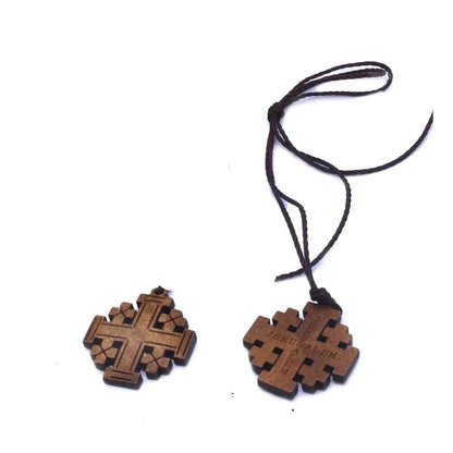 Wood Jerusalem Cross Necklace, Wood Religious necklace - EthGebya