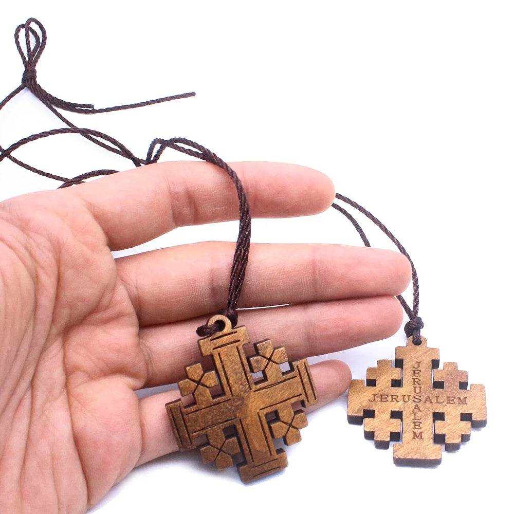 Wood Jerusalem Cross Necklace, Wood Religious necklace - EthGebya