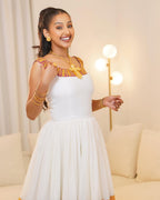 Yellow & Gold Zuria Habesha Kemis | Elegant Ethiopian Dress - EthGebya