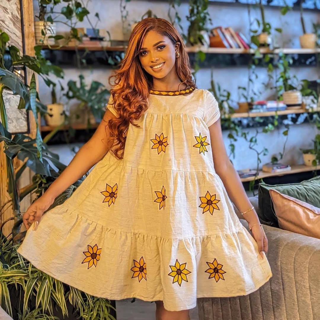 short modern habesha dress Short Sleeve Habesha Chiffon Dress XL
