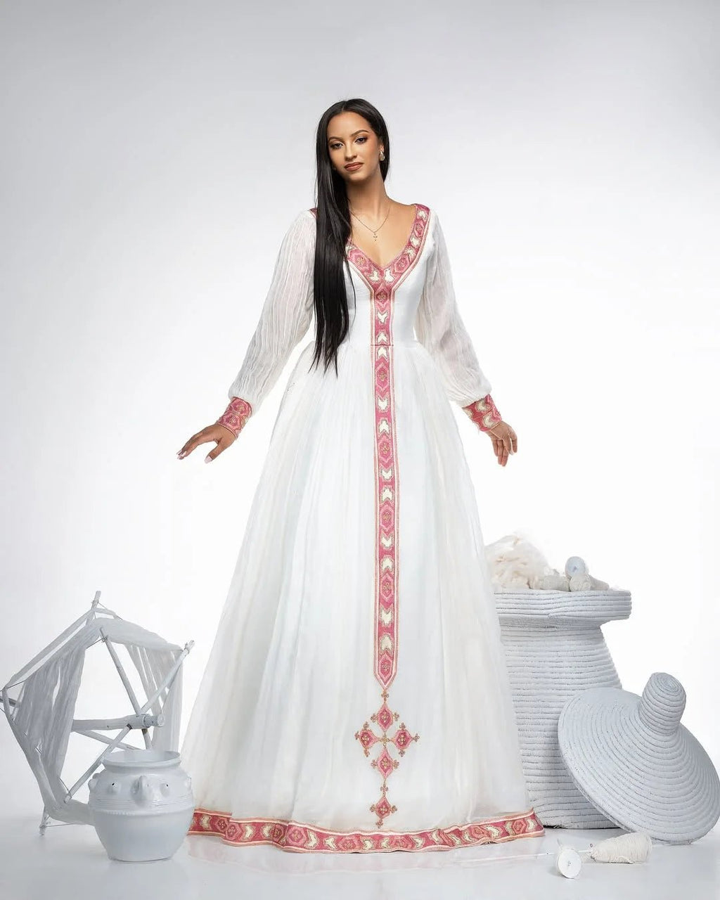 Zuria Kemis | Modern Ethiopian Traditional Dress with Tilf Embroidery - EthGebya