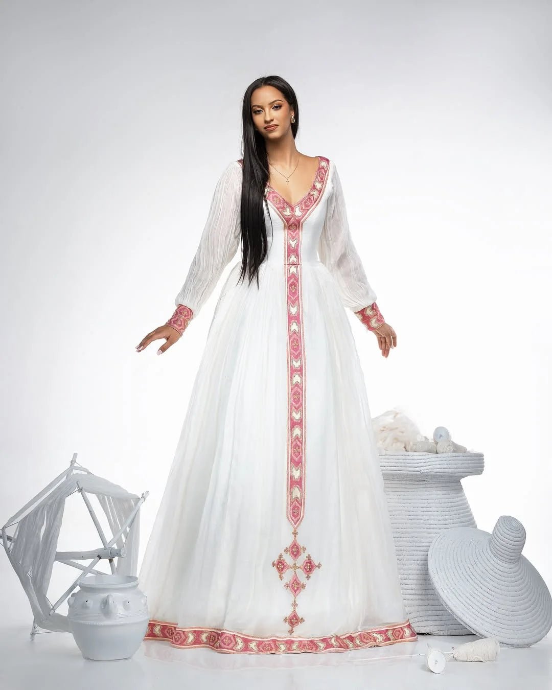 Zuria Kemis | Modern Ethiopian Traditional Dress with Tilf Embroidery - EthGebya