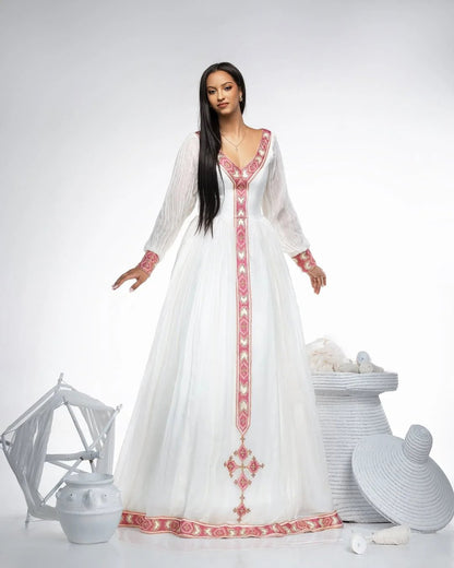 Zuria Kemis | Modern Ethiopian Traditional Dress with Tilf Embroidery - EthGebya