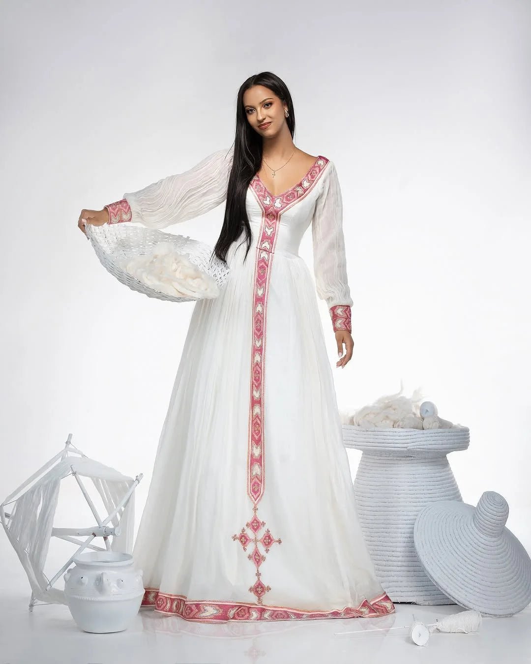 Zuria Kemis | Modern Ethiopian Traditional Dress with Tilf Embroidery - EthGebya