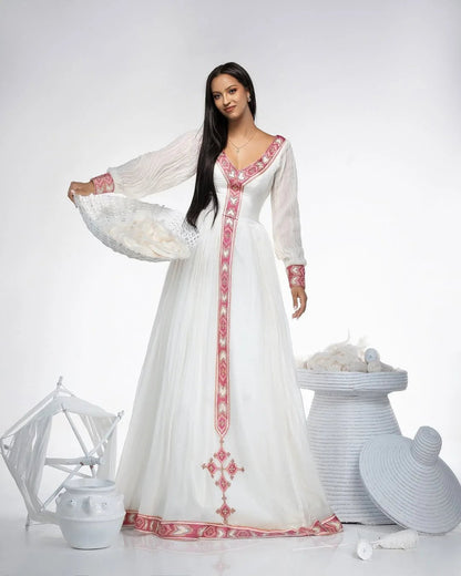 Zuria Kemis | Modern Ethiopian Traditional Dress with Tilf Embroidery - EthGebya