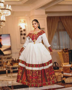 Zurya Handwoven Cotton Dress with Embroidery & Netela - EthGebya