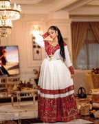 Zurya Handwoven Cotton Dress with Embroidery & Netela - EthGebya
